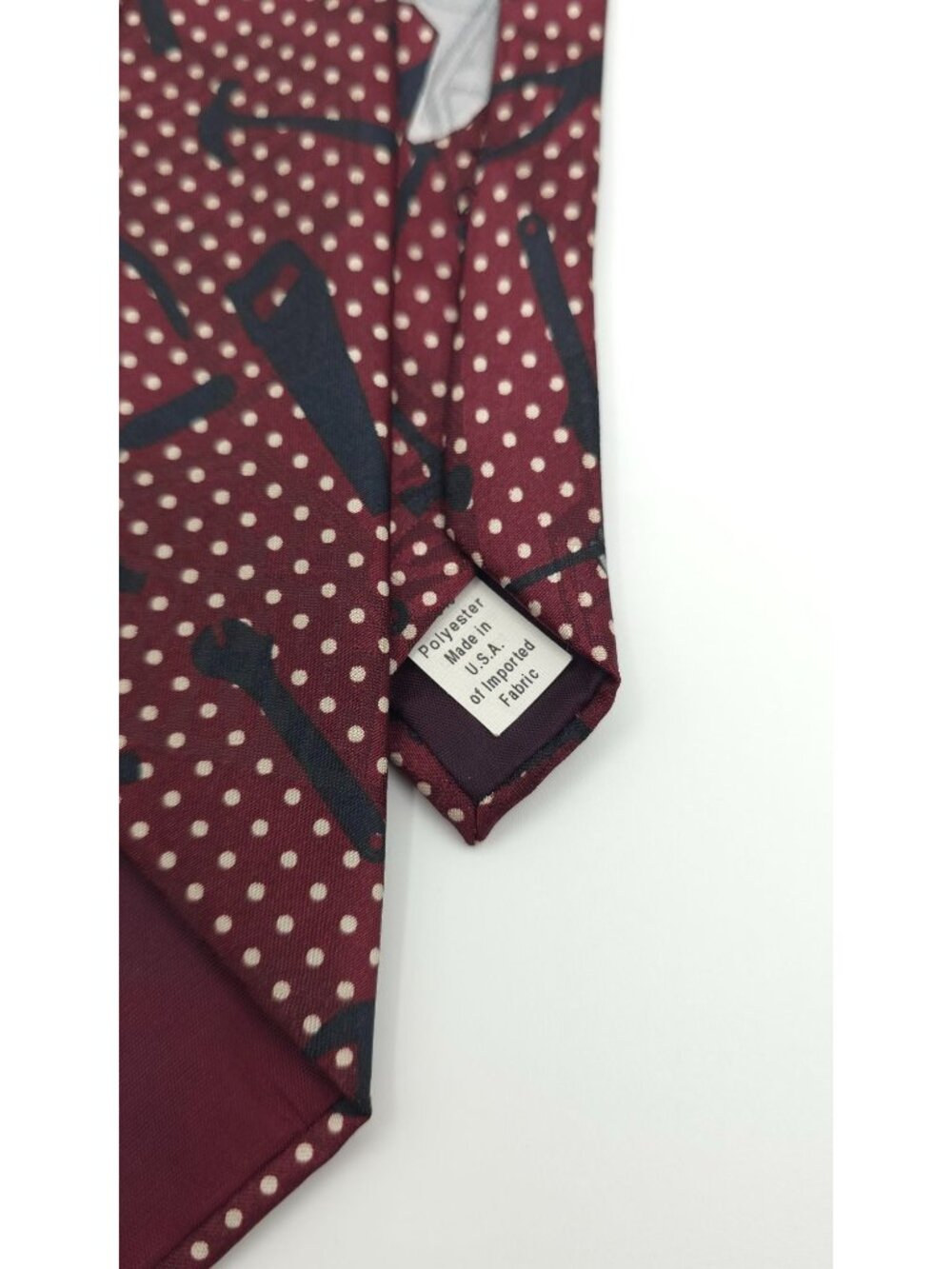 Home Improvement Giant Wrench Novelty Tie Red With Polka Dots & Tools Design - Picture 7 of 7